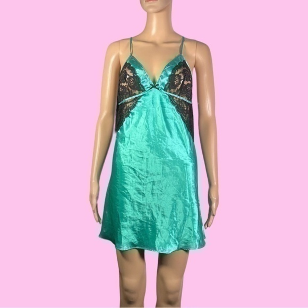 Frederick's of Hollywood Cross Back Satin Lace Slip Top Sz Large -Kira"